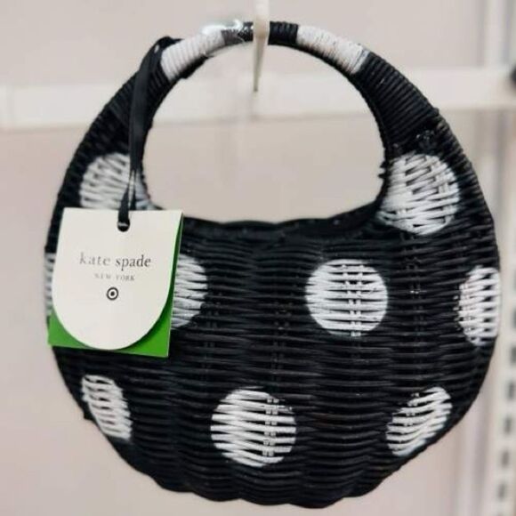 Kate Spade New York x Target Polka Dot Wicker Crescent Bag Woven Black/White NWT - Picture 3 of 6